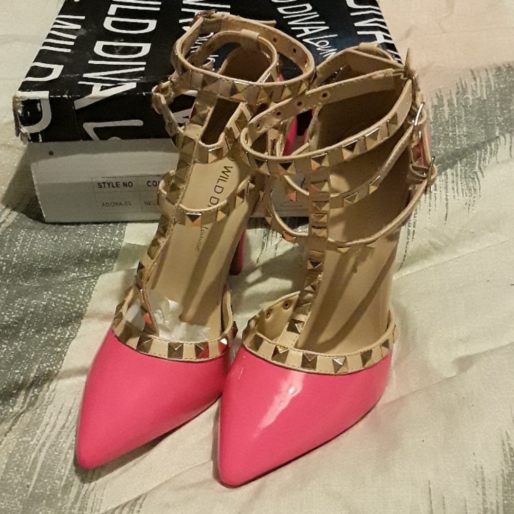 Neon pink and nude color 4 inch heels - Picture 1 of 7